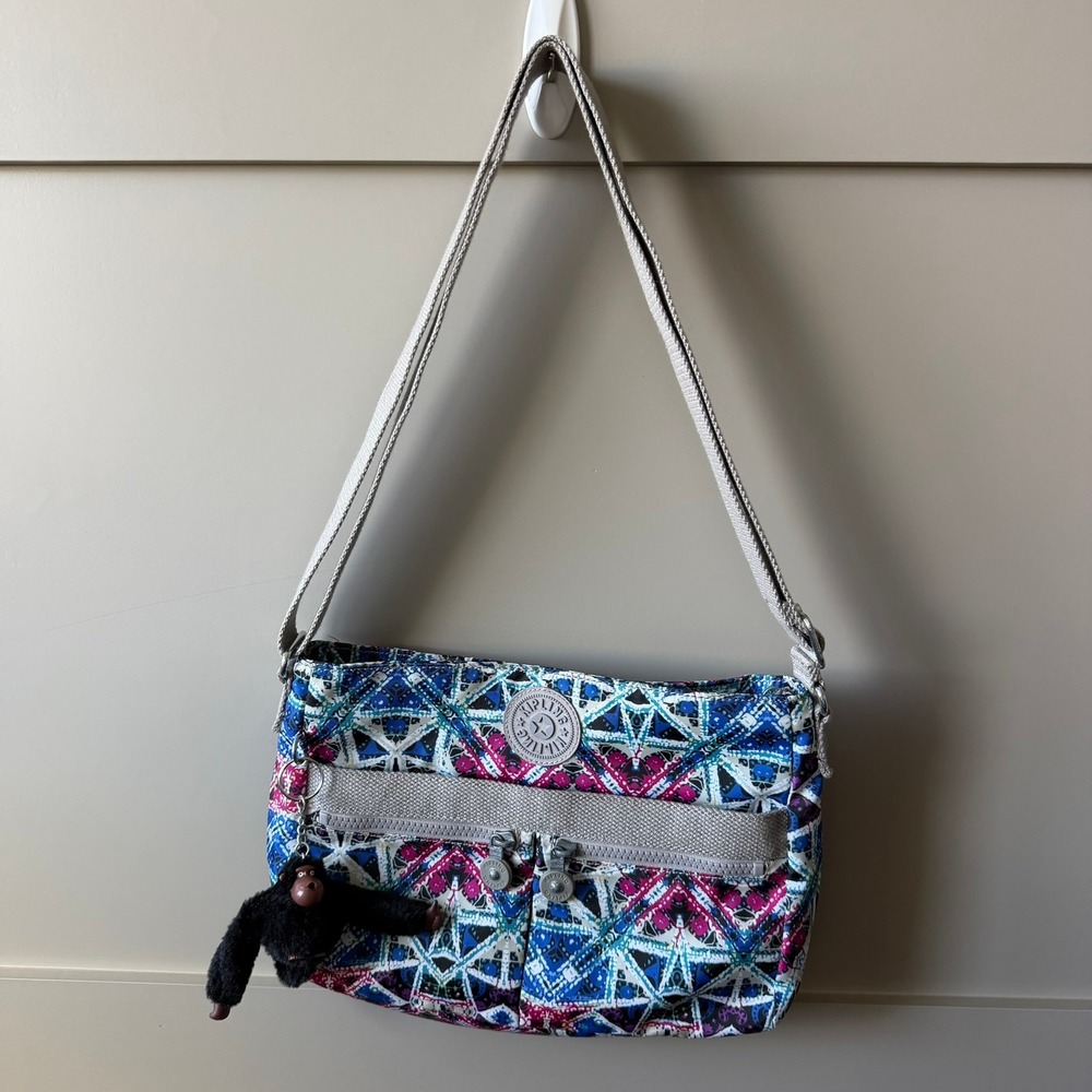 Kipling Angie HB6961 Crossbody Bag Women Multicolor Geometric Monkey Nylon